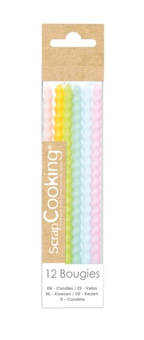 Lot de 12 bougies torsadées ScrapCooking® - Pastel - 12 cm