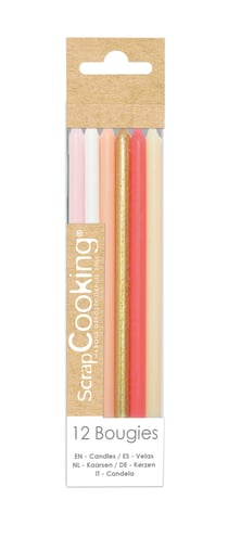 Lot de 12 bougies longues ScrapCooking® - Rose et or - 12 cm