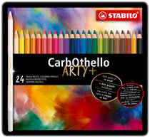 Boîte métal de 24 crayons de couleur fusain pastel - STABILO - Couleurs assorties - CarbOthello