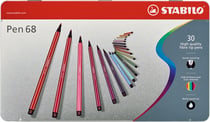 Boîte métal de 30 feutres de dessin pointe moyenne - STABILO - Couleurs assorties - Pen 68 ARTY