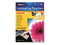 100 Pochettes plastifiées A4 - Laminating Pouches Preserve 250 Micron - Fellowes - Brillant