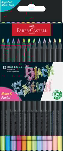 12 Crayons de couleur Faber Castell - Black edition néon et pastel