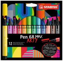Lot de 12 feutres de dessin pointe biseautée - STABILO - Couleurs assorties - Pen 68 MAX ARTY