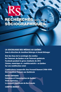 Recherches sociographiques. Vol. 58 No. 1, Janvier-Avril 2017