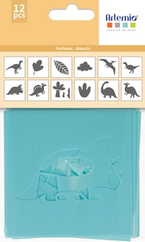 Lot de 12 pochoirs Artemio - Dino & Co - 9 x 9 cm