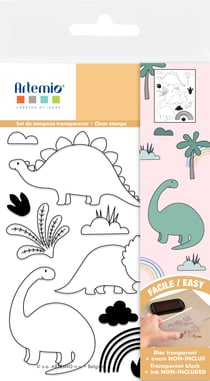 Lot de 13 tampons Artemio - Dino & Co - Transparent - 14 x 18 cm