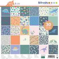 Bloc de feuilles pour scrapbooking Artemio - Dino & Co - 30 feuilles - Multicolore - 30 x 30 cm - 150 g/m²