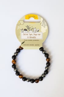 Bracelet Œil de tigre, onyx noir et hématite