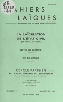 La laïcisation de l'État civil - Notes de lecture. Vie du Cercle