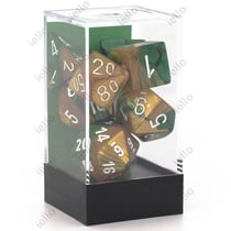 7 dés pour JDR Chessex - Gémini - Or, vert et blanc