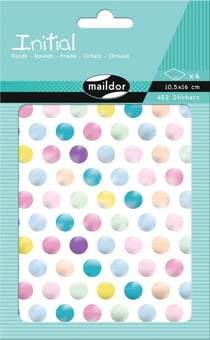 Stickers Initial Maildor - Mini ronds métal pastel - 10,5 x 16 cm - 4 planches