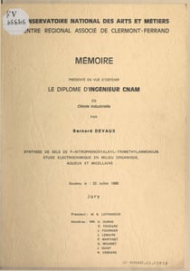 Synthèse de sels de P-nitrophénoxyalkyl-triméthylammonium - Étude électrochimique en milieu organique, aqueux et micellaire. Mémoire présenté en vue d'obtenir le diplôme d'ingénieur CNAM en chimie industrielle