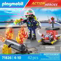 Playmobil - Pompier pompe à eau & réservoir enflammé - 71826 - Les pompiers