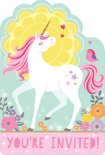 8 Invitations & Enveloppes Magical Unicorn
