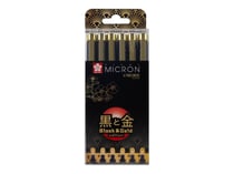 Pack de 6 feutres fins noirs Pigma Micron Black & Gold Edition - Sakura