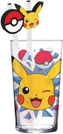 Verre + 2 pailles en métal Pokémon - 485 ml - Verre