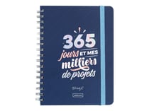 Agenda semainier 2022 - 365 jours et mes milliers de projets - 17 x 22,1 cm - Bleu marine - Mr. Wonderful