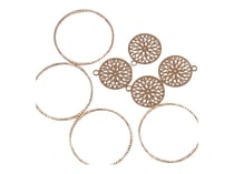 8 breloques dorées « anneaux et rosaces » - Créalia