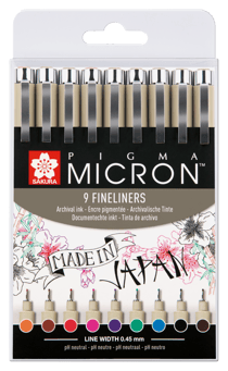Lot de 9 feutres pointe fine - Sakura - Couleurs assorties - Pigma Micron