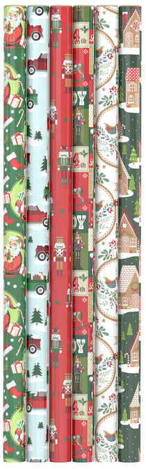 Papier cadeau Noël Hoomark - Xmas vintage - Modèles assortis - 2 x 0,7 m - Smartwrap - Vendu à l'unité
