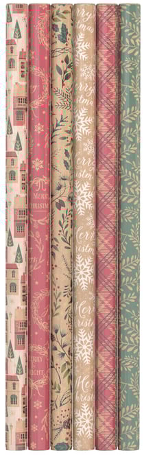 Papier cadeau Noël Hoomark - Kraft - Modèles assortis - 2 x 0,7 m - Smartwrap - Vendu à l'unité