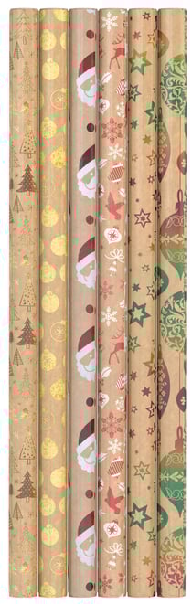 Papier cadeau Hoomark - Kraft doré à chaud - Modèles assortis - 1,5 x 0,7 m - Smartwrap - Vendu à l'unité