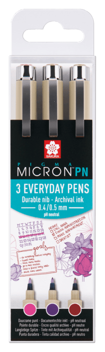 Set de 3 crayons Pigma Micron Everyday Pens - rose/violet/bordeaux