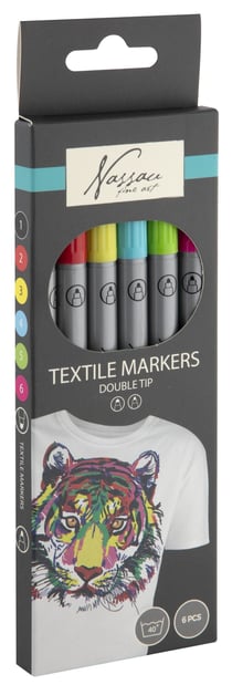 Lot de 6 marqueurs pour textile pointe double - Gonge - Nassau