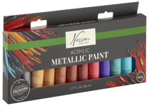 Lot de 12 tubes 36 ml de peinture acrylique Nassau - Couleurs métalliques - Fine