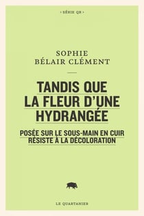 Tandis que la fleur d’une hydrangée posée sur le sous-main en cuir résiste à la décoloration