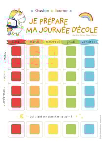 Semainier Gaston la licorne - Je prépare ma journée d'école