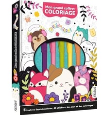 Mon grand coffret coloriage Squishmallows - 5 feutres Squishmallows, 45 stickers, des jeux et des coloriages !