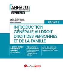 Introduction générale au droit et droit des personnes et de la famille - L1 : 3 copies réelles d'étudiants annotées et corrigées, 9 Dissertations, 6 Commentaires, 13 Cas pratique, 8 Questions (cours/arrêt), 3 QCM. Des conseils de méthodologie appliqu (8e 