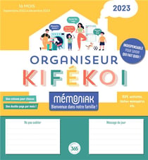 Organiseur Mémoniak Kifékoi, calendrier mensuel en colonnes (sept. 2022- déc. 2023)