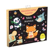 Mes jolies cartes à gratter : Bébés animaux : Pochette avec 8 cartes à gratter et un stylet en bois
