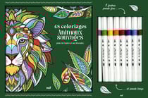 Coffret coloriages : =Animaux sauvages : Un carnet à colorier avec des feuilles détachables et 8 feutres