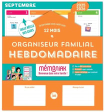 Organiseur familial hebdomadaire Mémoniak sept. 2025-août 2026, calendrier aimanté