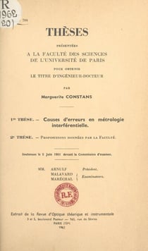 Causes d'erreurs en métrologie interférentielle - Suivi de Propositions données par la Faculté : techniques actuelles de calcul automatique en optique
