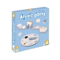 Jeu de Parcours - Arctic Party - Jeu sur le Thème des Ours Polaires - 1 Ours et 2 Oursons en Bois + 1 Plateau + 10 Icebergs en Bois