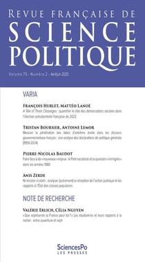 Revue française de science politique n.75 : Varia (édition 2025)