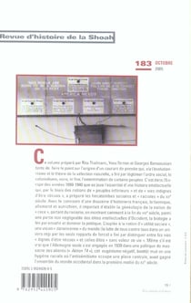 Revue d'histoire de la shoah n.183 - classer, penser, exclure : de l'eugénisme à l'hygiène raciale