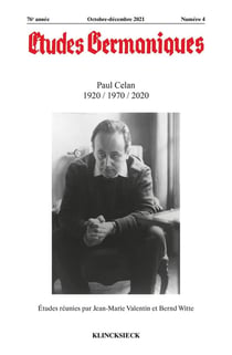 Revue études germaniques n.4 : Paul Celan 1920 / 1970 / 2020 (édition 2021)