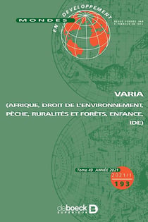 Mondes en développement 2021/1 - 193 - Varia (Afrique, droit de l'environnement, pêche, ruralités et