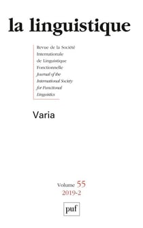 Revue La Linguistique n.55 : 2019/2