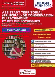 Concours Assistant territorial et Assistant principal de conservation du patrimoine et des bibliothèques - Catégorie B - Tout-en-un : Concours externe, interne et 3e voie - Examens professionnels - 2025-2026