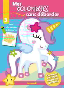 Mes coloriages sans déborder - licorne fond bleu - 3 ans et plus