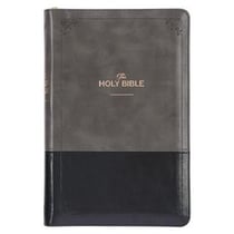 GRAY AND BLACK FAUX LEATHER KING JAMES VERSION DELUXE GIFT BIBLE WITH - THUMB INDEX AND ZIPPERED CLOSURE