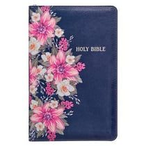 FLORAL BLUE FAUX LEATHER KING JAMES VERSION DELUXE GIFT BIBLE WITH - THUMB INDEX AND ZIPPERED CLOSURE