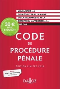 Code de procédure pénale (édition 2016) - édition limitée