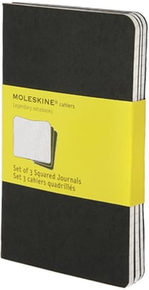 Lot de 3 carnets - 9 x 14 cm - Moleskine - 3 x 64 pages petits carreaux - Noir